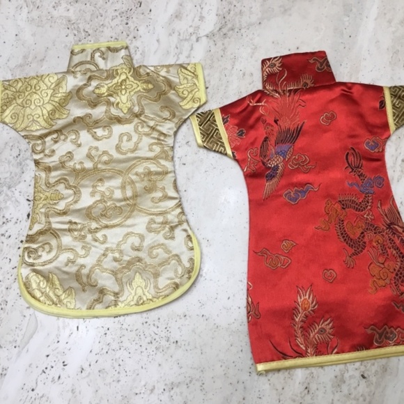 Chinese Cheongsam Dress Wine Bottle Cover Set of 2 - Picture 2 of 4